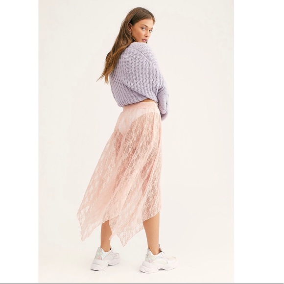 Free People Pink Midi Lace Half Slip Sheer Skirt Small NWT - Picture 3 of 4